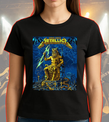 Metallica M72 World Tour Athens Greece May 9 2026 Olympic Stadium black graphic T-shirt with Zeus lightning artwork
