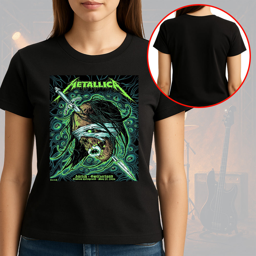 Metallica M72 World Tour Zurich Switzerland May 27 2026 Stadion Letzigrund mummy sword black graphic T-shirt