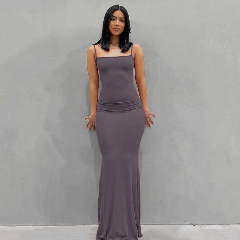 Elegant Satin Sleeveless Backless Maxi Dress