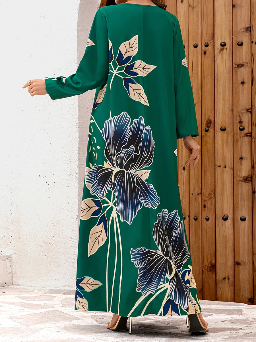 Elegant Floral Velvet Maxi Dress
