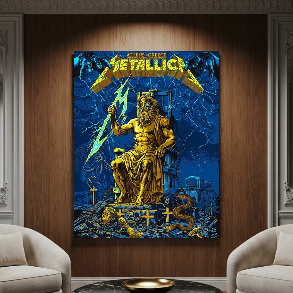 Metallica M72 World Tour Athens Greece May 9 2026 Olympic Stadium Zeus lightning poster canvas wall art