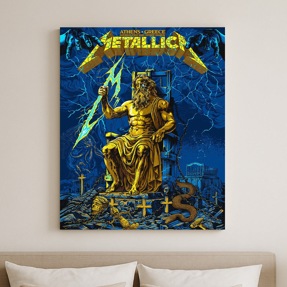 Metallica M72 World Tour Athens Greece May 9 2026 Olympic Stadium Zeus lightning poster canvas wall art