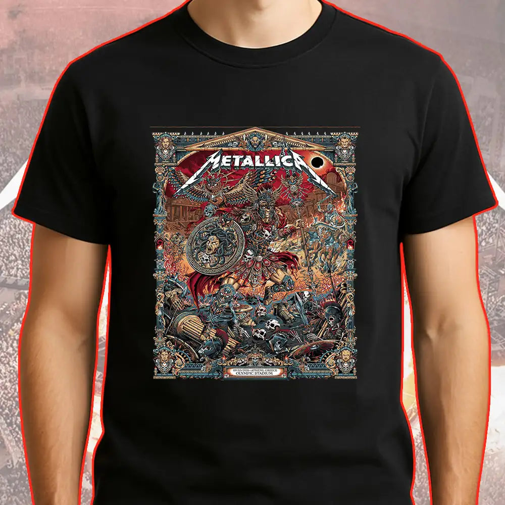 Metallica M72 World Tour Athens Greece May 9 2026 Olympic Stadium black graphic T-shirt with poster art design
