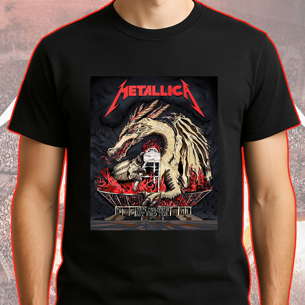 Metallica M72 World Tour Chorzow Poland May 19 2026 Stadion Slaski dragon fire black graphic T-shirt