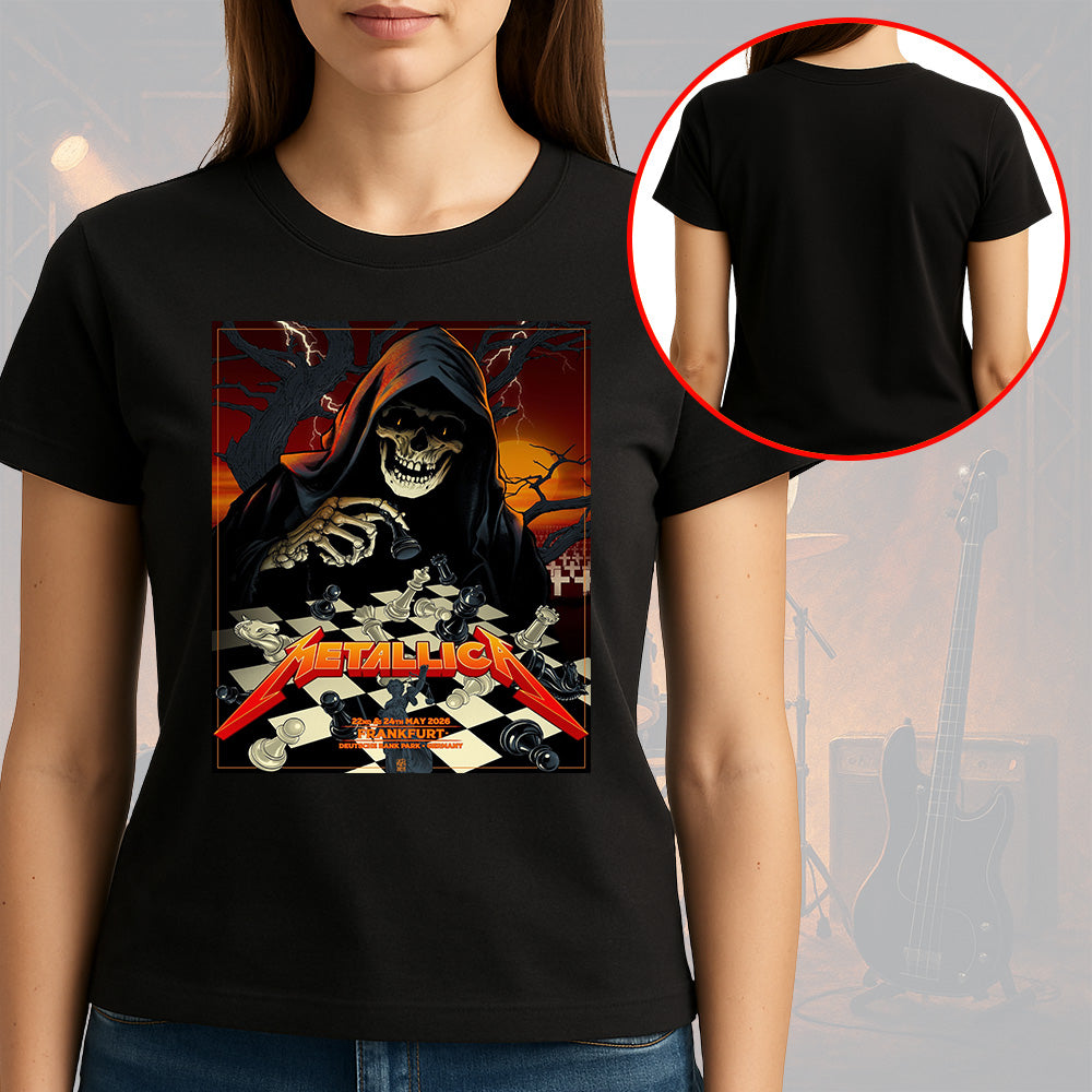 Metallica M72 World Tour Frankfurt Germany May 22 and 24 2026 Deutsche Bank Park grim reaper chess black graphic T-shirt