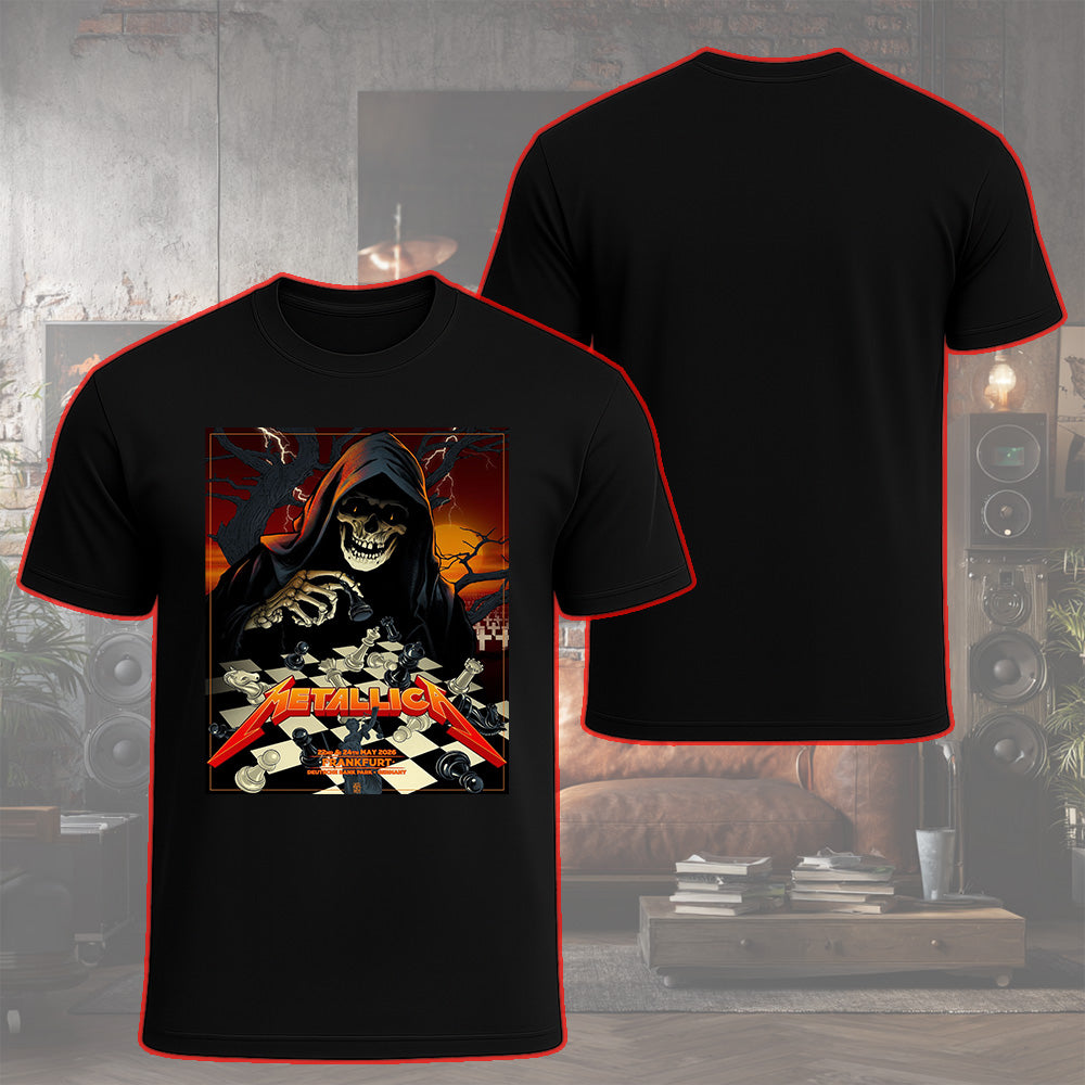 Metallica M72 World Tour Frankfurt Germany May 22 and 24 2026 Deutsche Bank Park grim reaper chess black graphic T-shirt