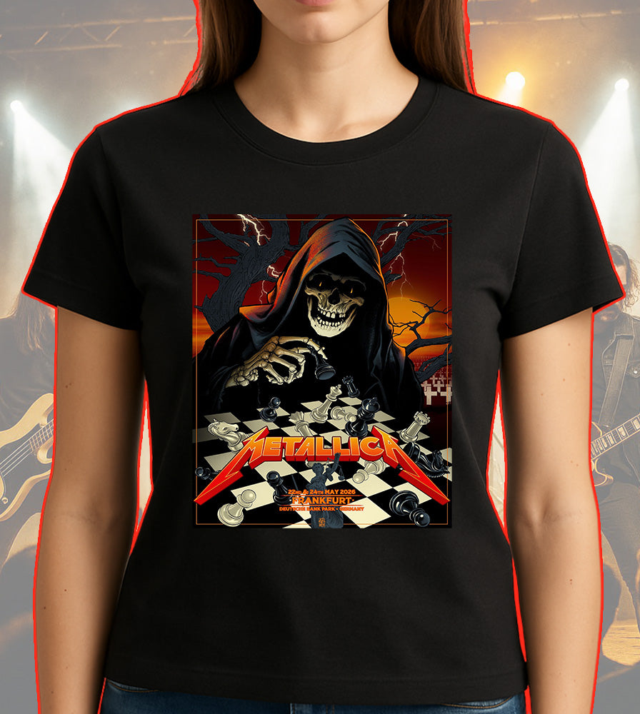 Metallica M72 World Tour Frankfurt Germany May 22 and 24 2026 Deutsche Bank Park grim reaper chess black graphic T-shirt