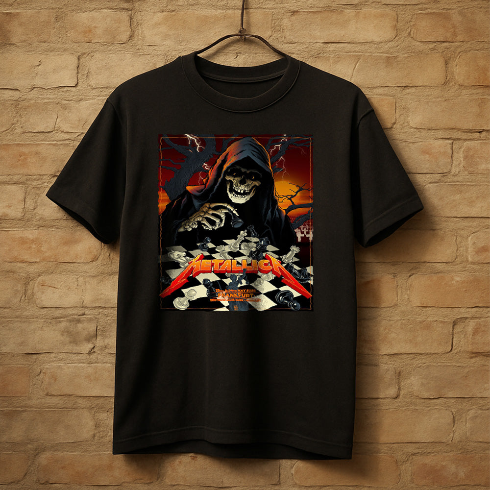 Metallica M72 World Tour Frankfurt Germany May 22 and 24 2026 Deutsche Bank Park grim reaper chess black graphic T-shirt