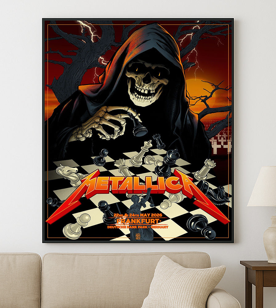 Metallica M72 World Tour Frankfurt Germany May 22 and 24 2026 Deutsche Bank Park grim reaper chess poster canvas wall art