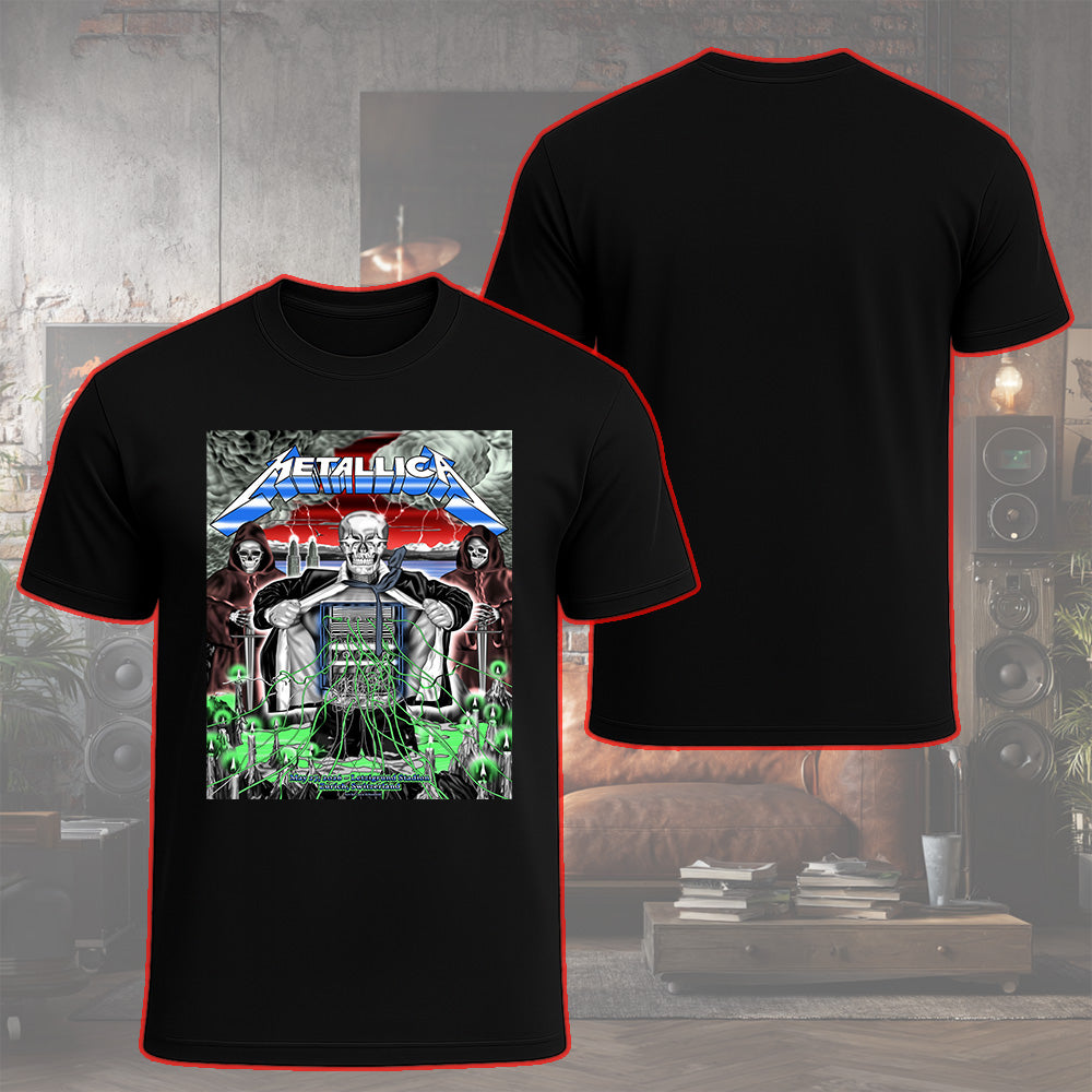 Metallica M72 World Tour Zurich Switzerland May 27 2026 Stadion Letzigrund electric skeleton black graphic T-shirt