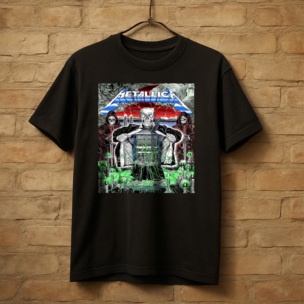 Metallica M72 World Tour Zurich Switzerland May 27 2026 Stadion Letzigrund electric skeleton black graphic T-shirt