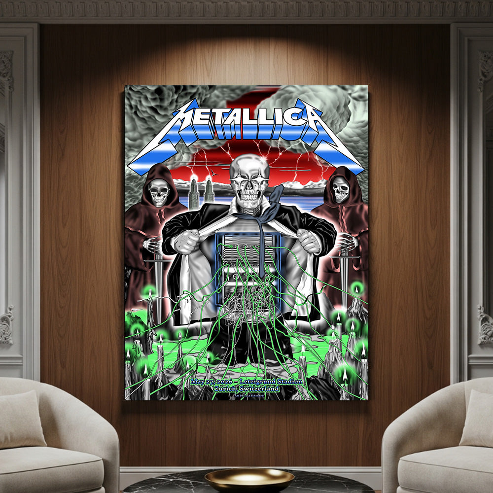 Metallica M72 World Tour Zurich Switzerland May 27 2026 Stadion Letzigrund electric skeleton poster canvas wall art