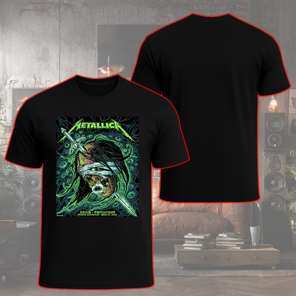 Metallica M72 World Tour Zurich Switzerland May 27 2026 Stadion Letzigrund mummy sword black graphic T-shirt