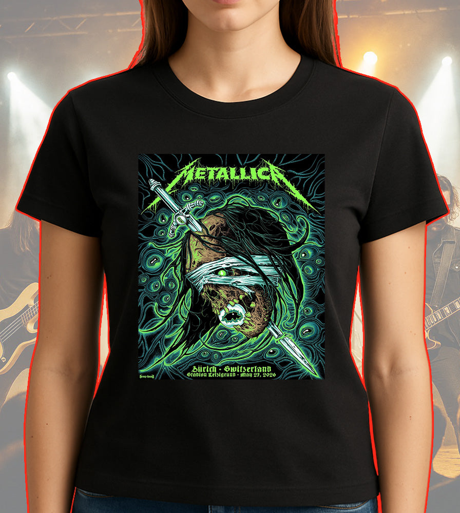 Metallica M72 World Tour Zurich Switzerland May 27 2026 Stadion Letzigrund mummy sword black graphic T-shirt