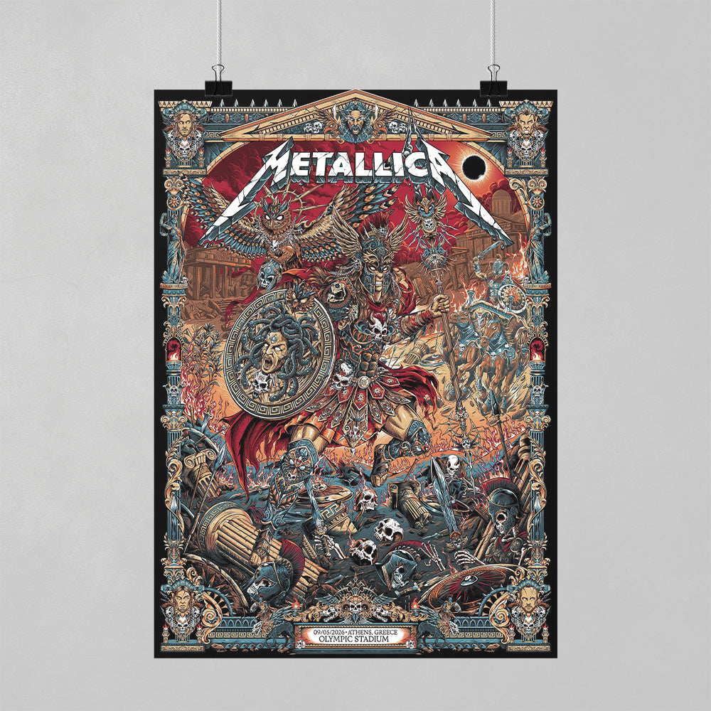 Metallica M72 World Tour Athens Greece May 9 2026 Olympic Stadium poster canvas wall art with heavy metal Greek mythology artwork