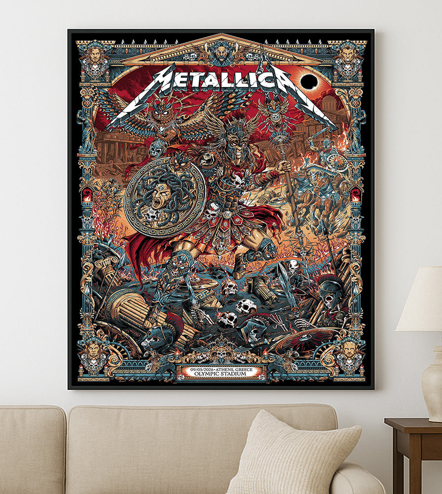 Metallica M72 World Tour Athens Greece May 9 2026 Olympic Stadium poster canvas wall art with heavy metal Greek mythology artwork