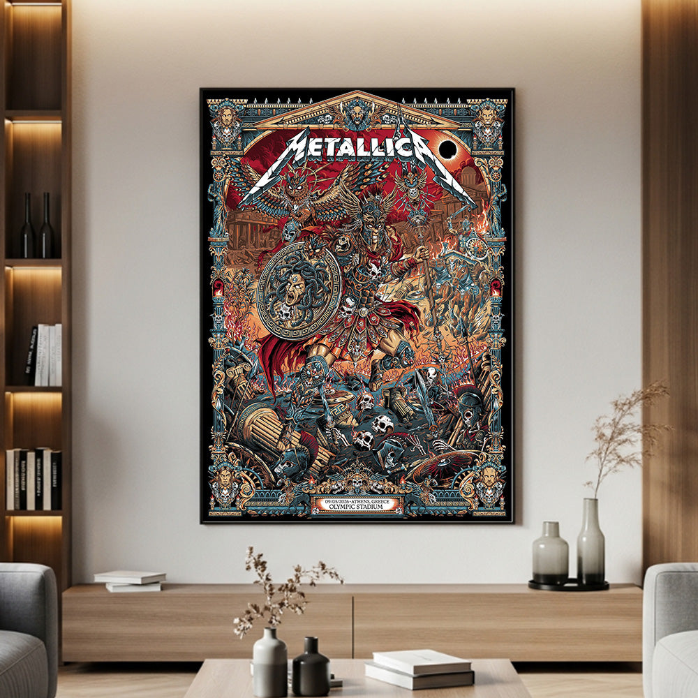 Metallica M72 World Tour Athens Greece May 9 2026 Olympic Stadium poster canvas wall art with heavy metal Greek mythology artwork