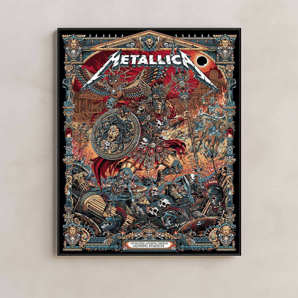 Metallica M72 World Tour Athens Greece May 9 2026 Olympic Stadium poster canvas wall art with heavy metal Greek mythology artwork