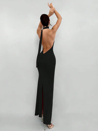 Red Backless Halter Maxi Dress