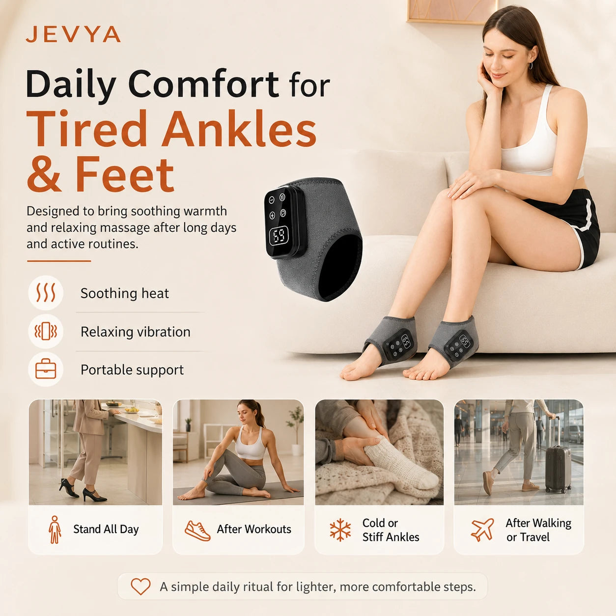 Jevya WarmRelief Electric Ankle & Foot Massager With Heat & Vibration