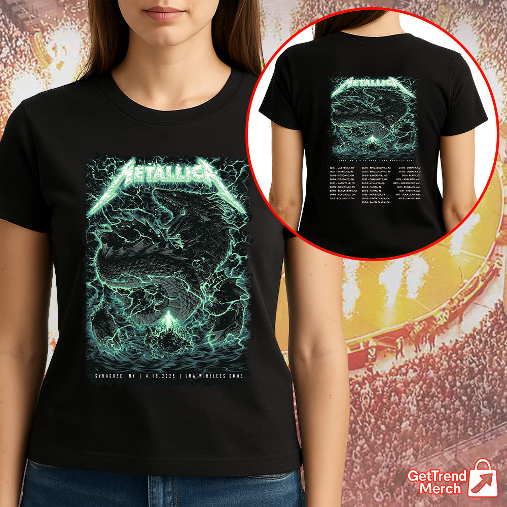 Metallica Concert Tour M72 World Tour April 19, 2025 Syracuse, NY Dragonstorm Official Band T-Shirt - Get Trend Merch