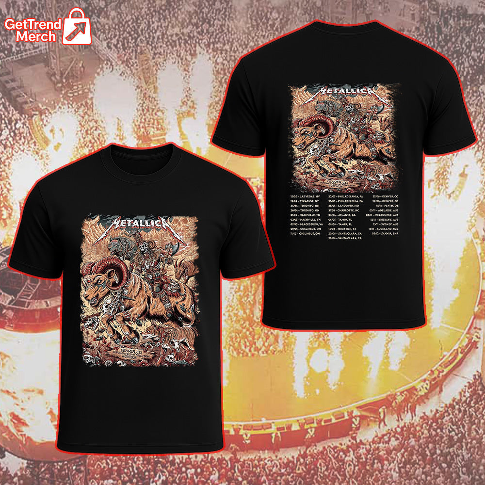 Metallica Concert Tour M72 World Tour - June 29, 2025 Denver, Colorado Empower Field at Mile High - No Repeat Weekend Setlist Official Band T-Shirt - Get Trend Merch