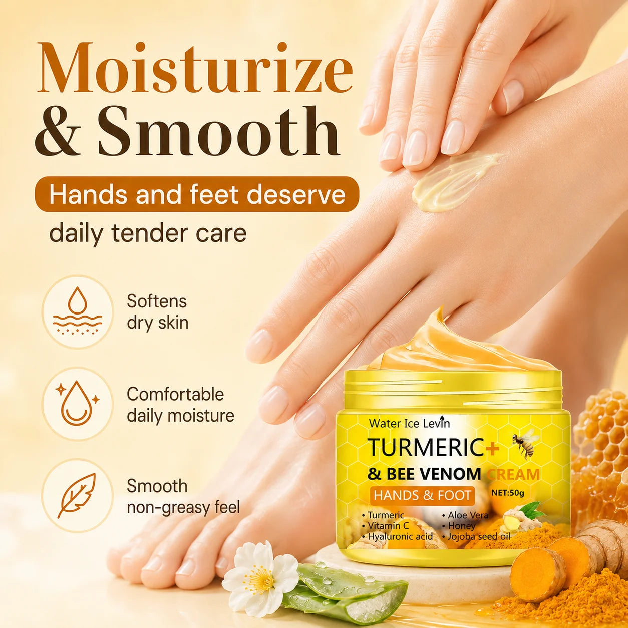 Turmeric Bee Venom Hand & Foot Cream For Dry Rough Skin