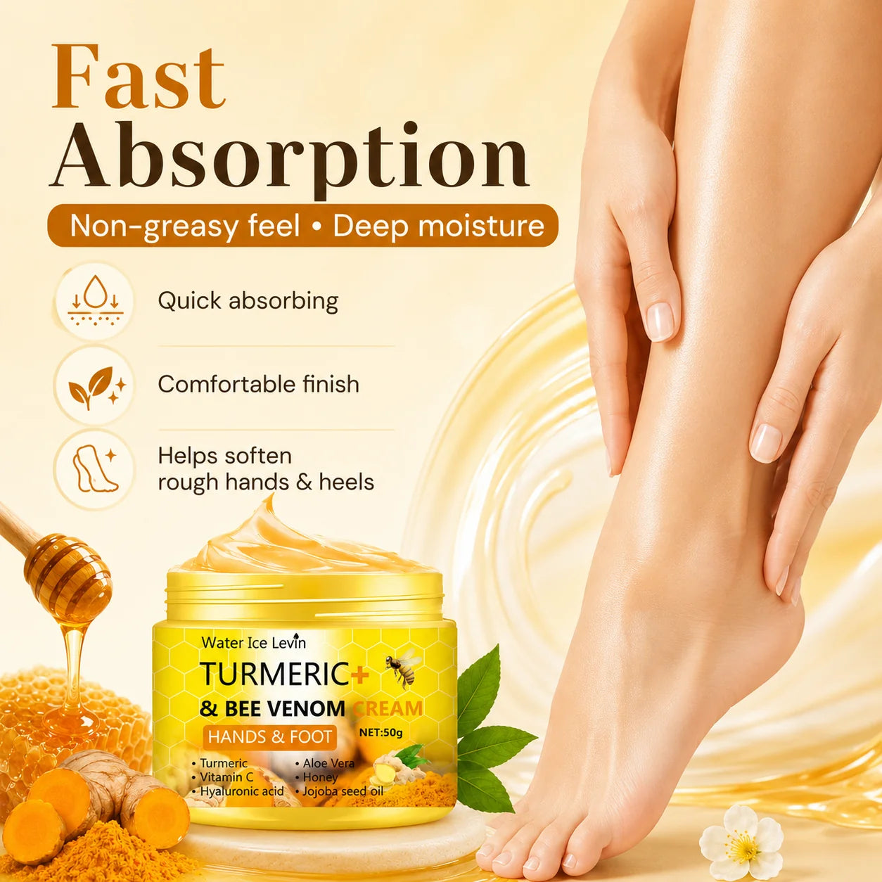 Turmeric Bee Venom Hand & Foot Cream For Dry Rough Skin