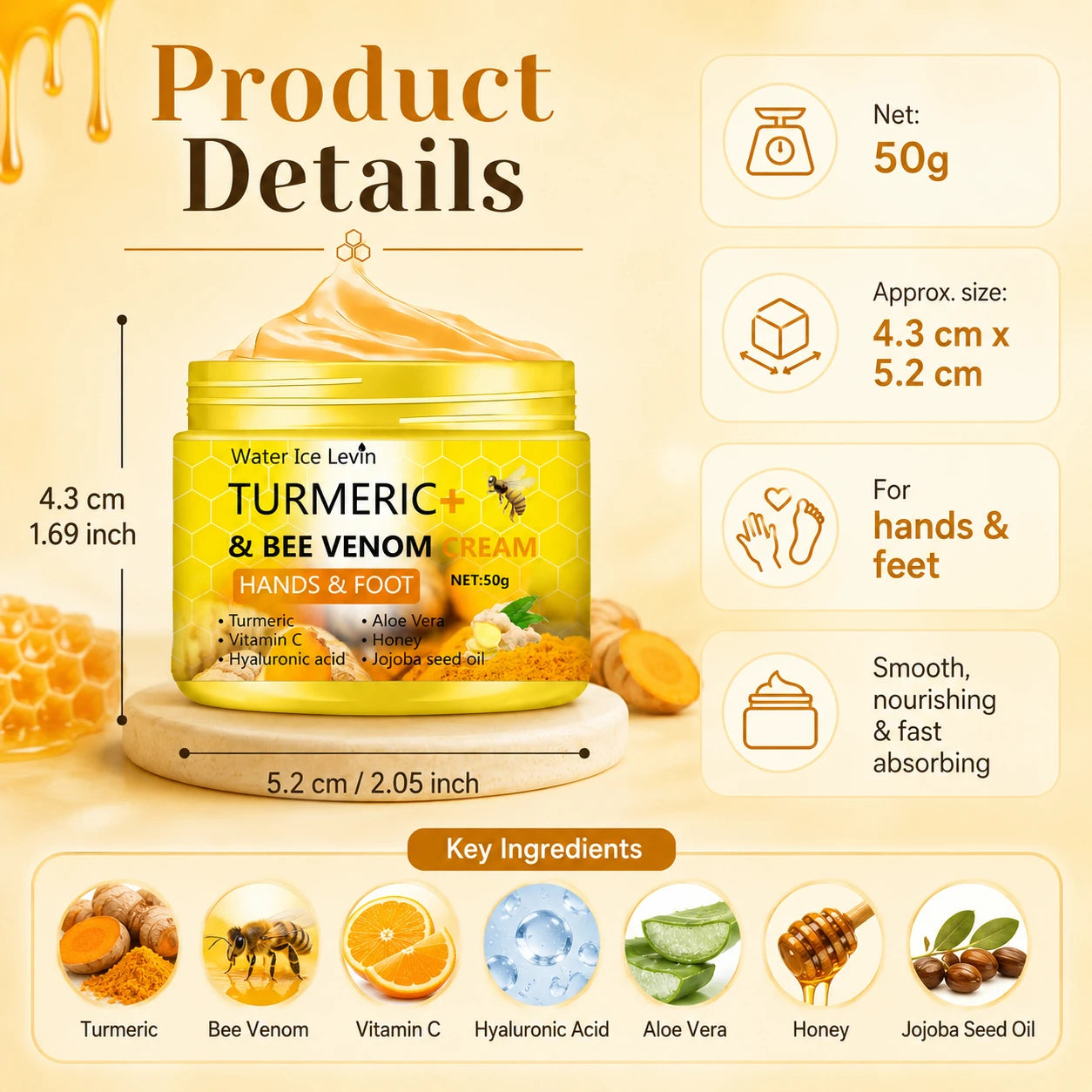 Turmeric Bee Venom Hand & Foot Cream For Dry Rough Skin