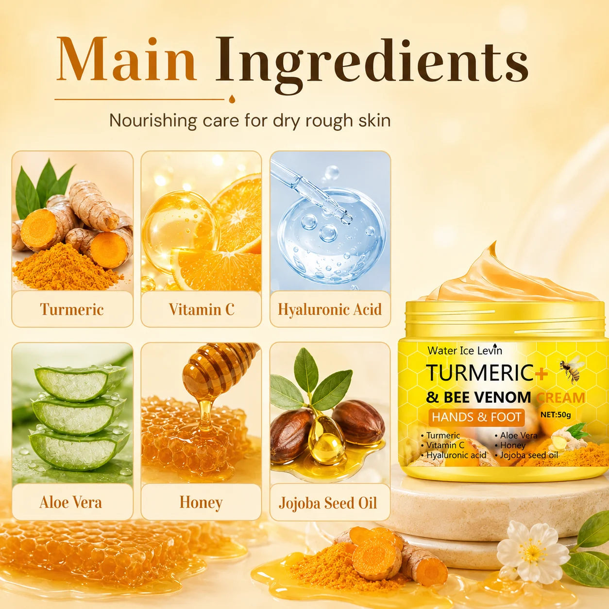 Turmeric Bee Venom Hand & Foot Cream For Dry Rough Skin